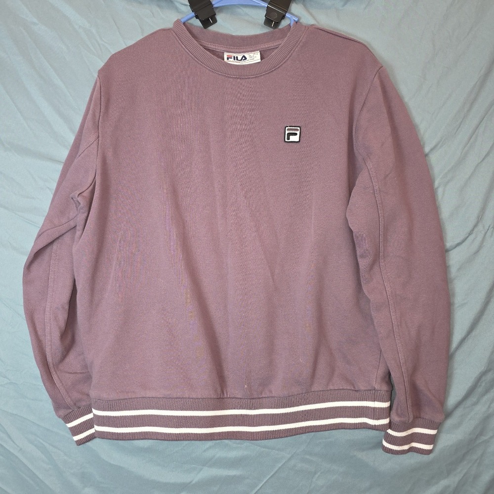 Fila Women's Terry Crewneck Sweatshirt L Plum White Y2K Retro Style